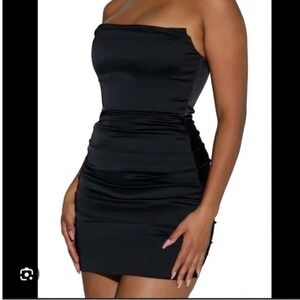 Naked Wardrobe Black Strapless Ruched Bodycon‎ Mini Dress Party Cocktail